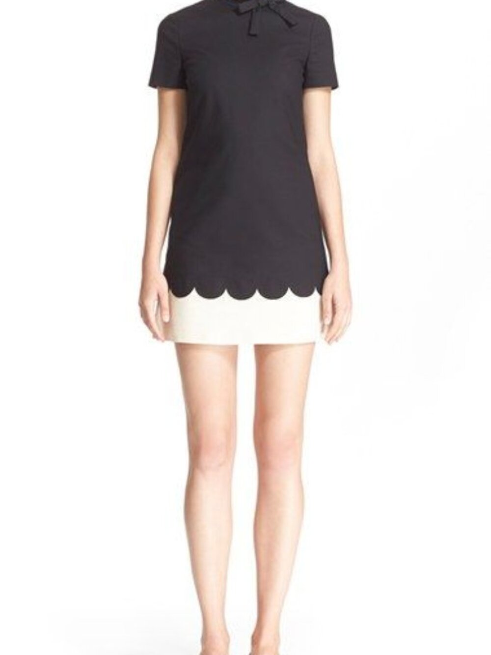 RED Valentino Black Scalloped Detailed Shift Dress